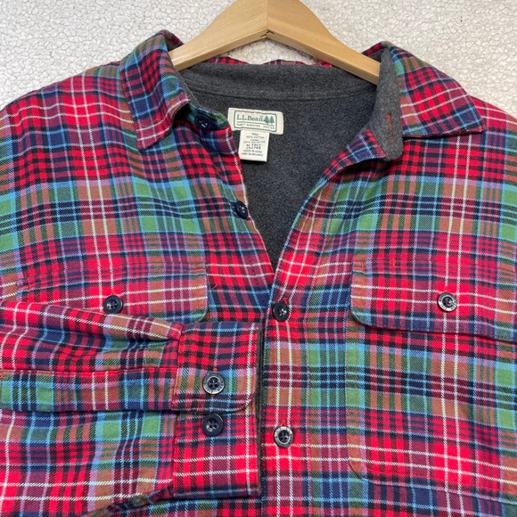 L.L. Bean Other - L.L. Bean Flannel Mens M-Tall Red Plaid Fleece Lined Shirt Jacket 252749 Warm